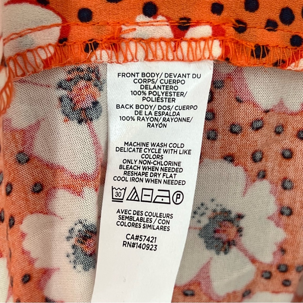 LOFT Floral Ruffle Blouse - Orange and White / Size Medium Petite - Picture 10 of 12